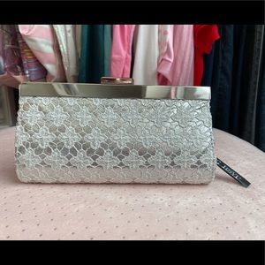 Charming Charlie RSVP Silver & White Lace Clutch